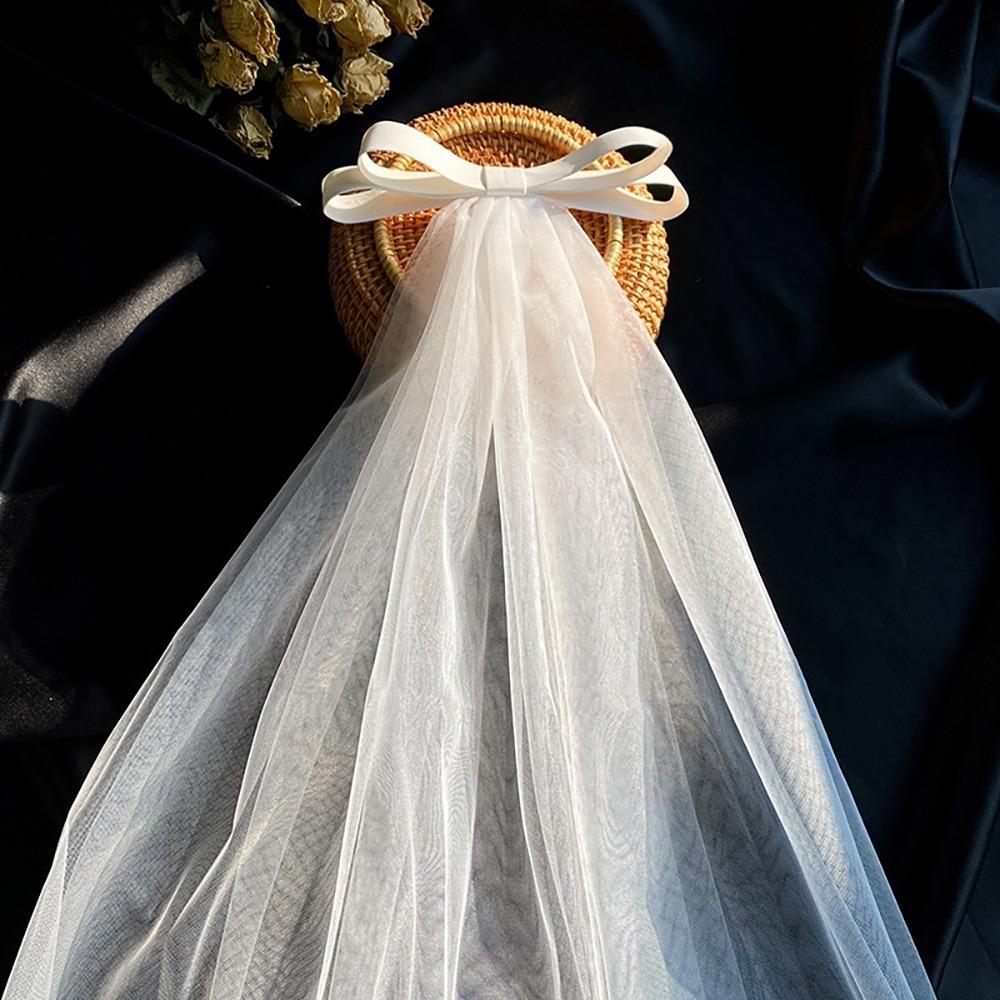Марлевая Свадебная Фата Многослойная Фата с Жемчугом и Бантом Романтическая Белая Свадебная Фата из Тюля Свадебное Платье
