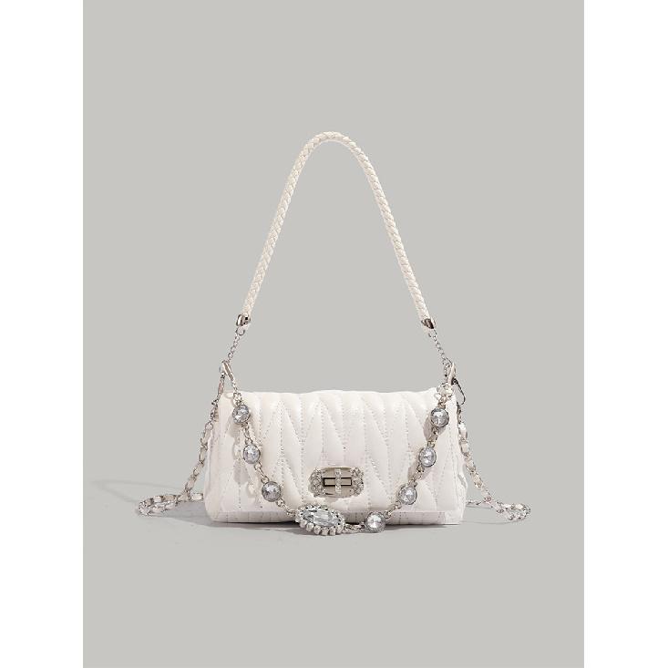 Pleated Rhinestone Chain Bag 2025 New Fashion Simple Small Square Bag Stylish Trendy Shoulder Crossbody Bag
