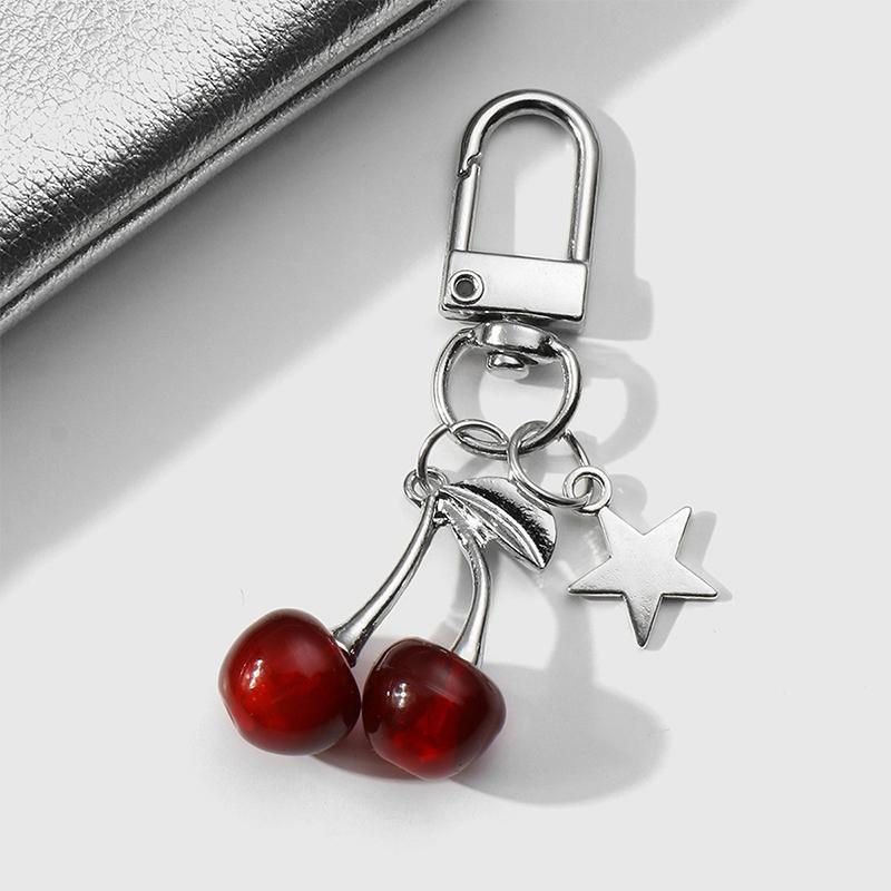 Сладкий брелок с красной вишней и жемчугом, ленточный бантик, подвеска для сумки, украшение для ключей, подарок для лучшего друга
