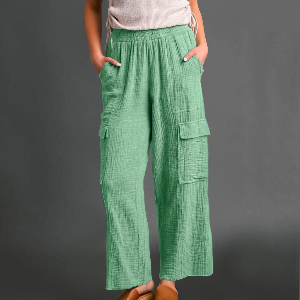 Женские мешковатые брюки с высокой талией и широкими штанинами, хлопковые льняные брюки-карго, брюки