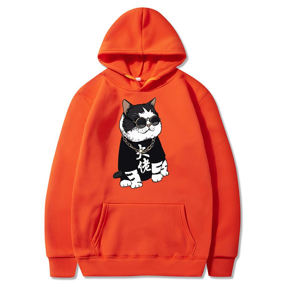 Крутой и милый принт Big Boss Cat Fun, осенне-зимняя женская мода Instagram, плотный свитер с капюшоном, свободное пальто с длинными рукавами