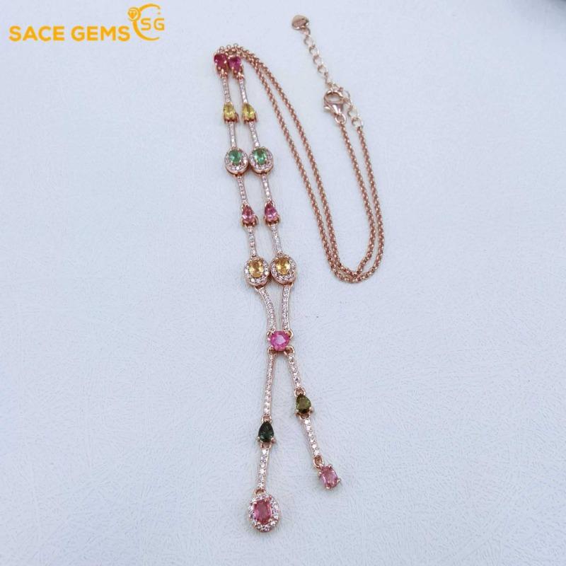 Sace Gems Ожерелье с подвеской из стерлингового серебра 925 пробы 3*4 мм с натуральным турмалином для женщин, свадебных коктейльных вечеринок, ювелирных украшений, подарков