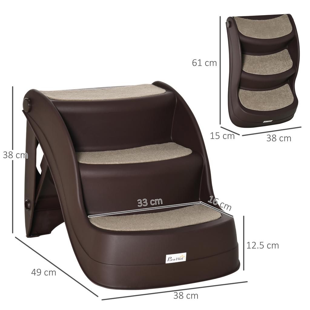 Folding Dog Ladder with 3 Non-Slip Steps in PP, 49x38x38 cm, Brown