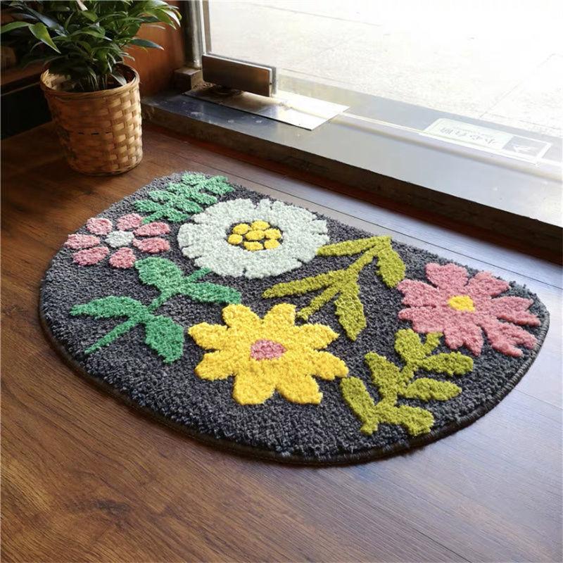 Коврик для пола из искусственного кашемира Ins Flowers Home Полукруглый нескользящий коврик для ванной комнаты Коврик для ванной комнаты, впитывающий грязь