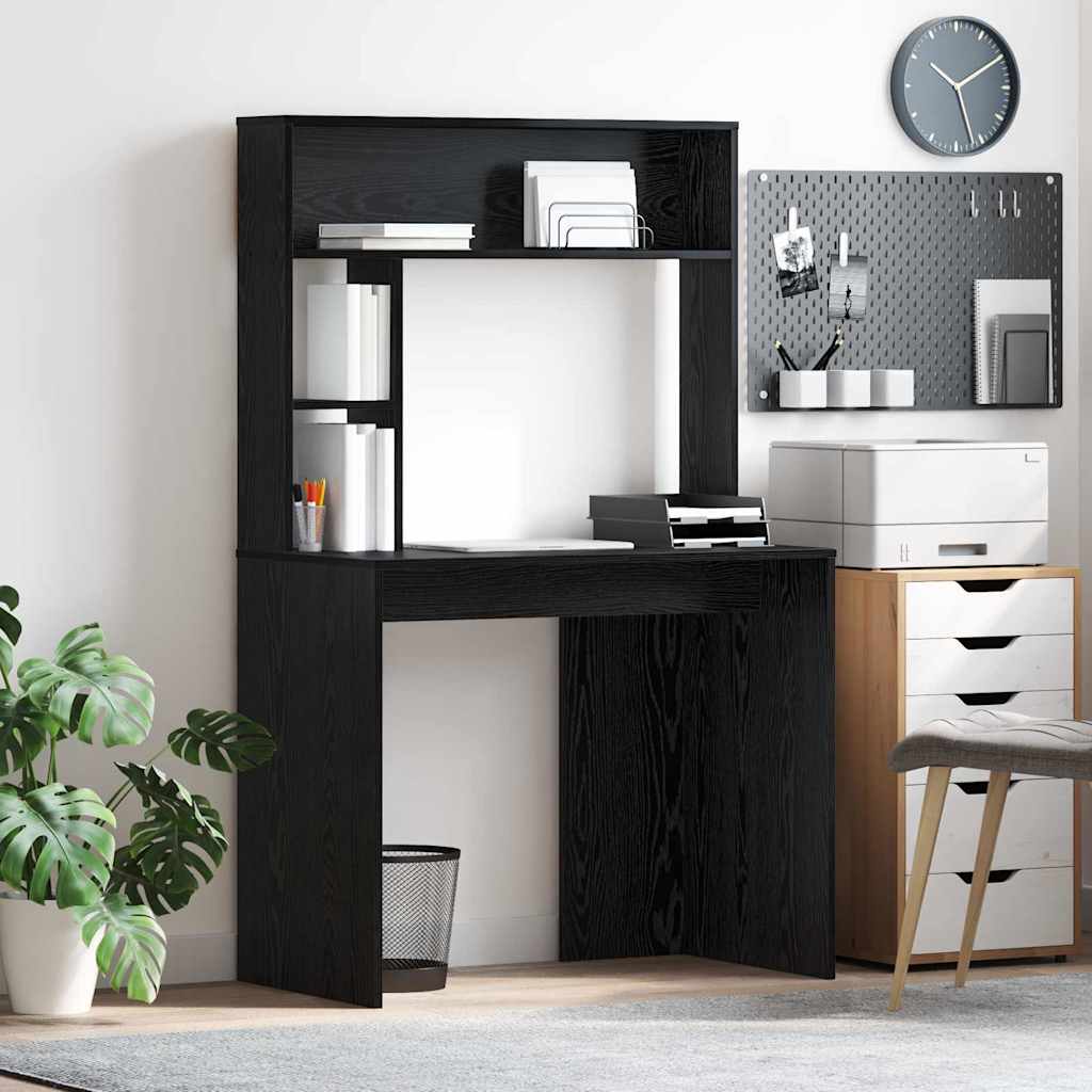 Desk with Shelf Black Oak Effect 91 x 50 x 149 cm
