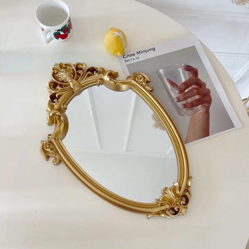 Винтажное зеркало для макияжа в золотой раме, декоративное настенное зеркало, маленькое скандинавское ретро-зеркало для макияжа, свадебный подарок