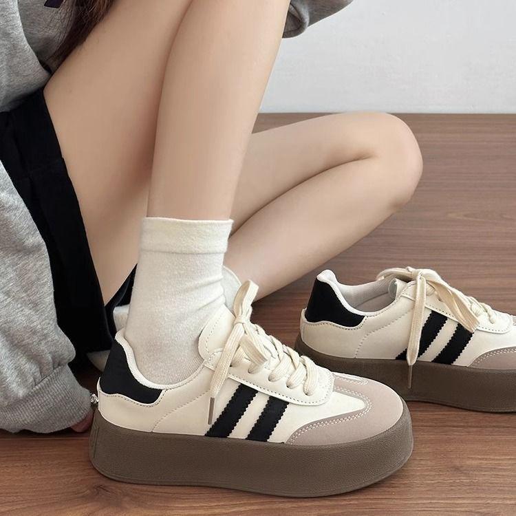 Deixun Women's 2025 Retro White Thick-Soled Sneakers for Spring and Fall - Versatile Casual Sports Shoes