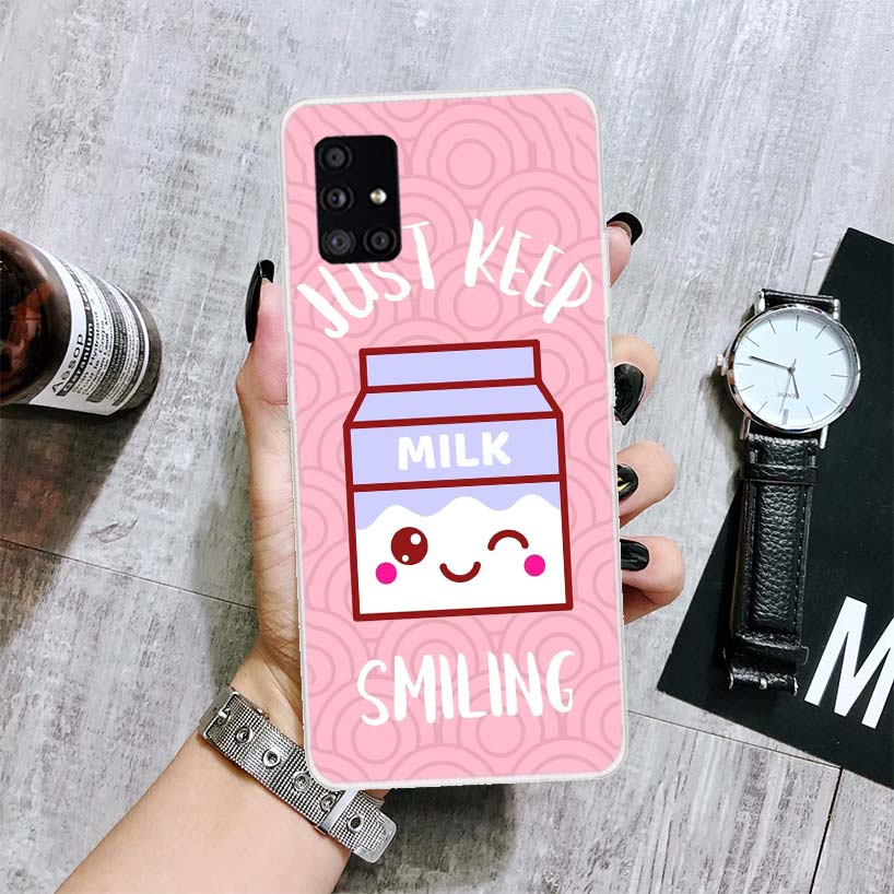 Милый Японский Молочный Клубничный Коробка Чехол Для Телефона Для Samsung Galaxy A14 A15 A13 A12 A54 A55 A53 A52 A04S A24 A25 A23 A22 A34 A35 A