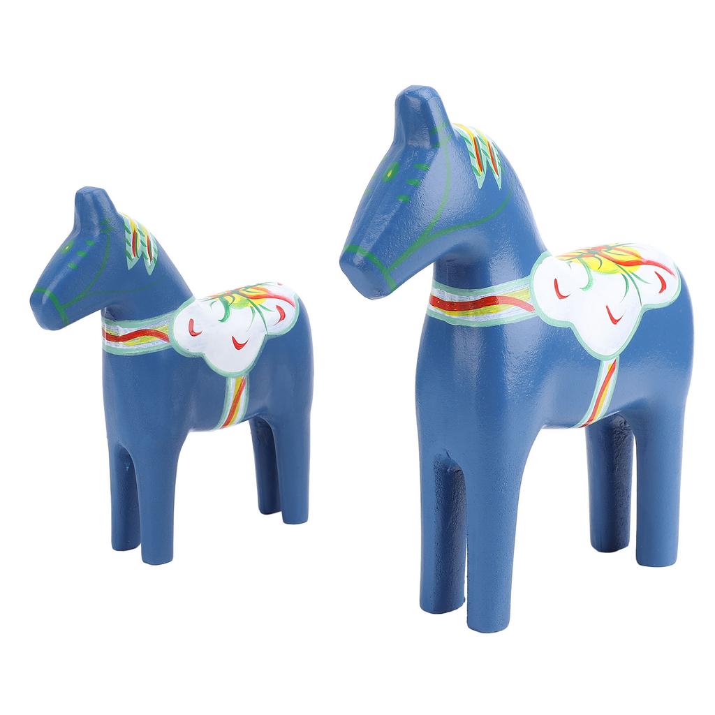 2pcs Hand Painted Swedish Wooden Horse Figurine Dalecarlian Horse Ornaments for Home Wedding Supplies Blue