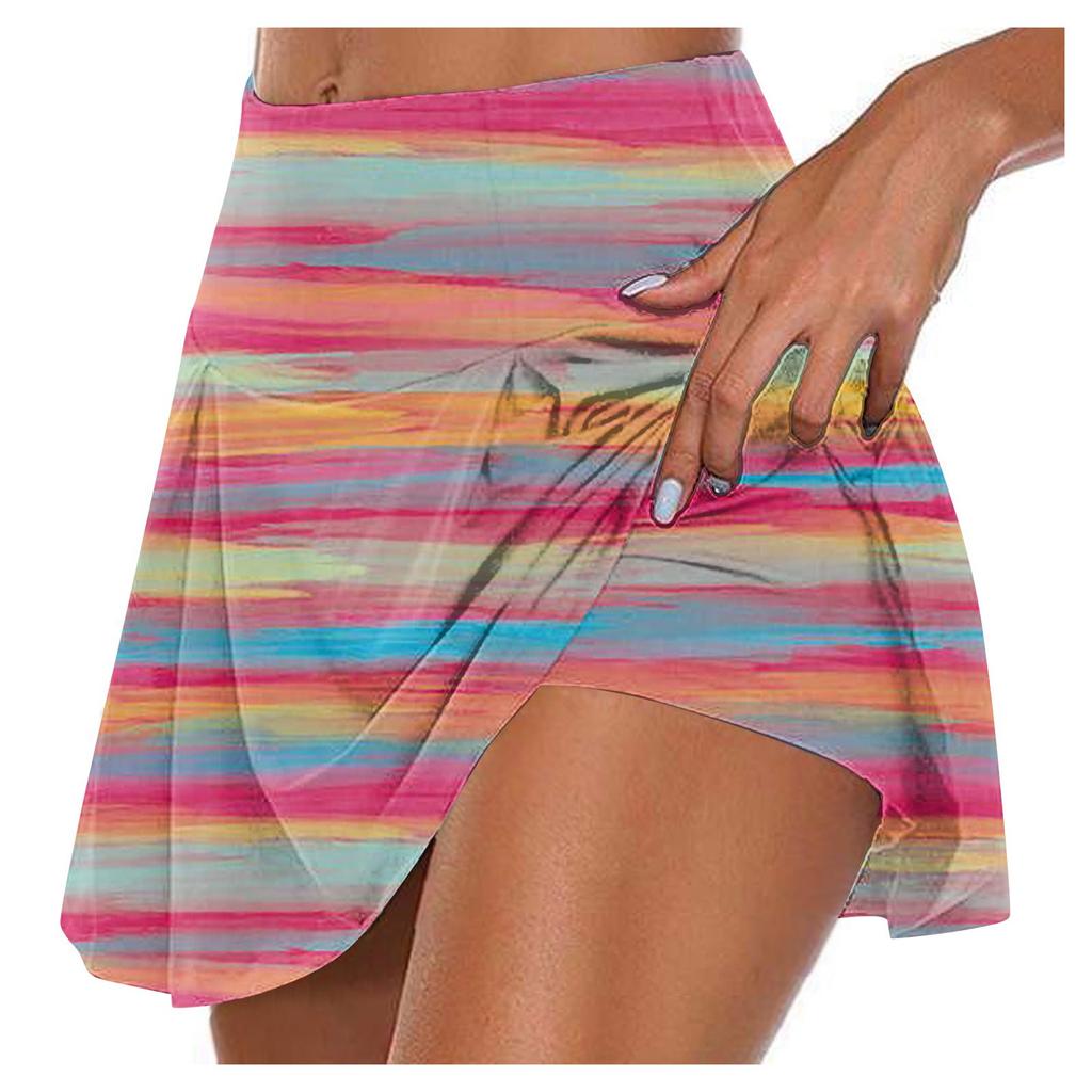 Women's Athletic Stretchy Pleated Tennis Skirts Run Yoga Inner Shorts Elastic Sports Golf Skorts