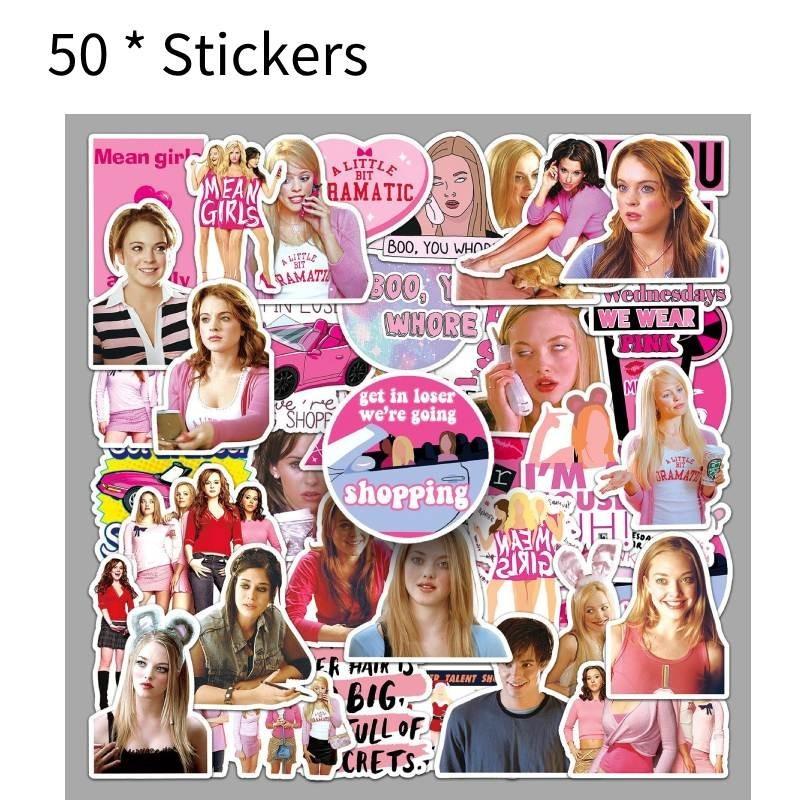 50pcs Mean Girls Laptop Suitcase Stickers Adorable Style 4 Color Print