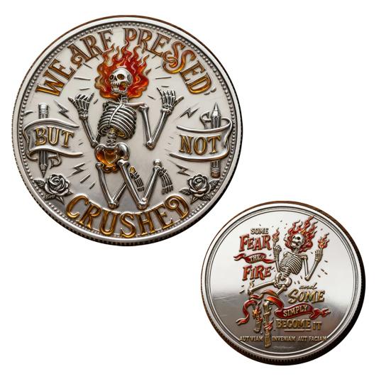 Skeleton Flame Challenge Coin Humorous Motivational Coin Positive Pocket Token for Women Men Colleagues Staff Coworkers