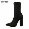 Fashion Eilyken New Women Ankle Boots Autumn Winter Fashion Pointed Toe Heel Zipper Ladies Chelsea Booties Shoes Plus Size 35-42