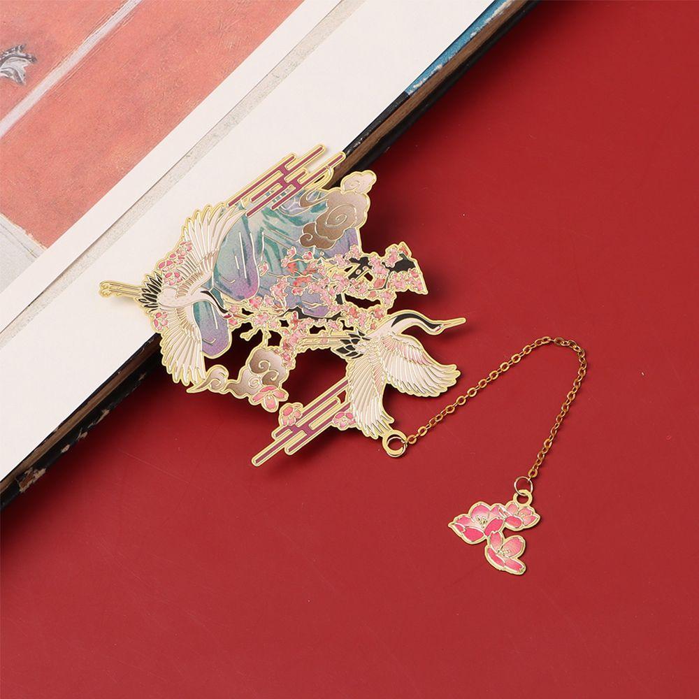 Student Gift Chinese style Retro Metal Tassel Painted Pagination Mark Brass Bookmark Book Clip