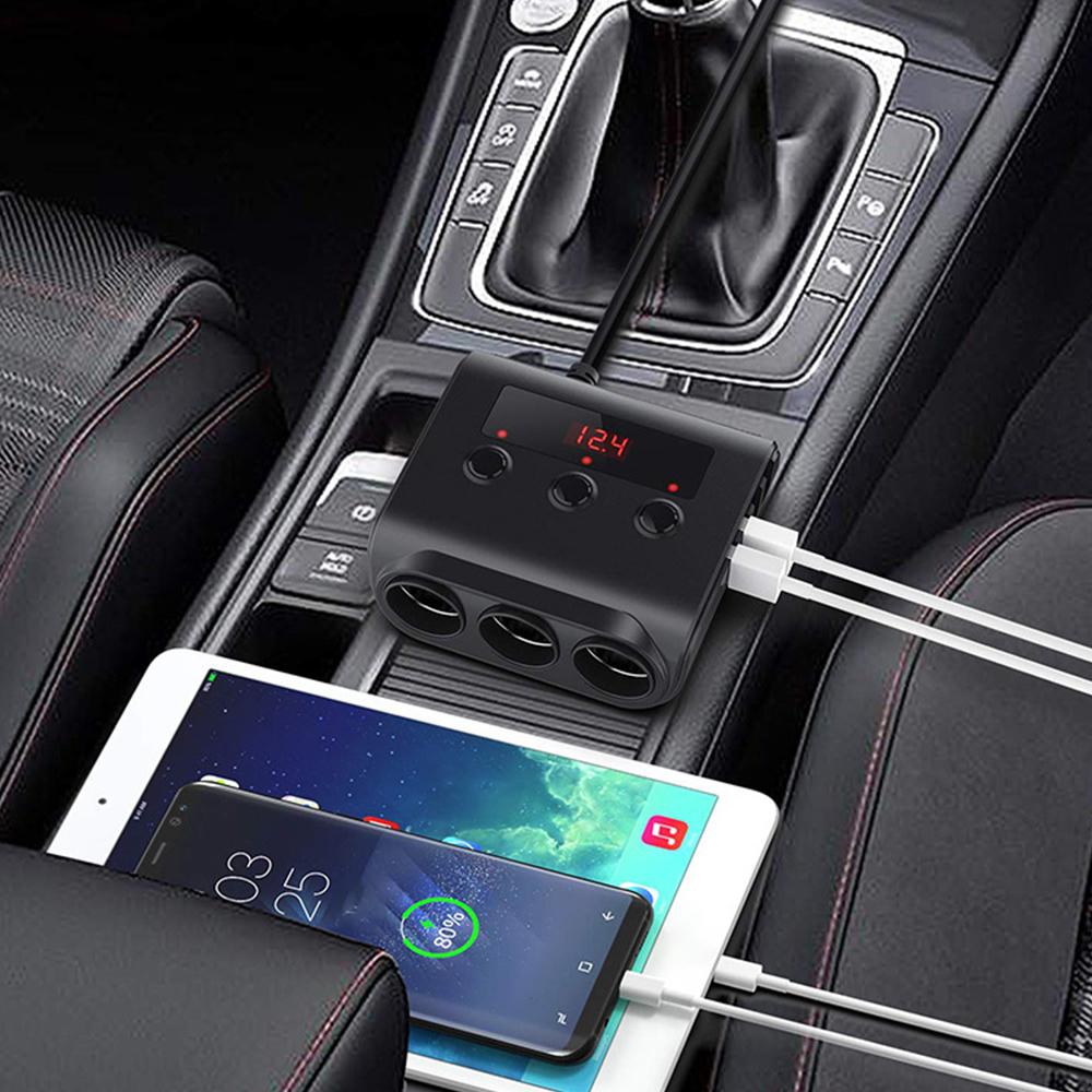 Автомобильный адаптер прикуривателя, 3 гнезда, разветвитель прикуривателя со светодиодным дисплеем напряжения, 120 Вт, 10 А, автомобильный адаптер-разветвитель