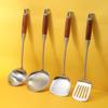 Four-Piece Spatula Set: 304 Stainless Steel & Pear Wood, Anti-Scald Long Handles for Stir-Fry Cooking
