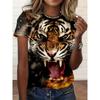 Summer Round Neck 3D Tiger Pattern Printed Top Fashionable Casual Short Sleeved Women's T-shirts