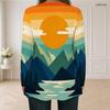 Women Plus Size Square Neck Long Sleeve Faux Two Piece Gradient Palm Tree Printed T Shirt