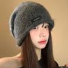 Wool gray crimped knitted stacking hat women's autumn and winter advanced ear protection hat small face warm cold hat
