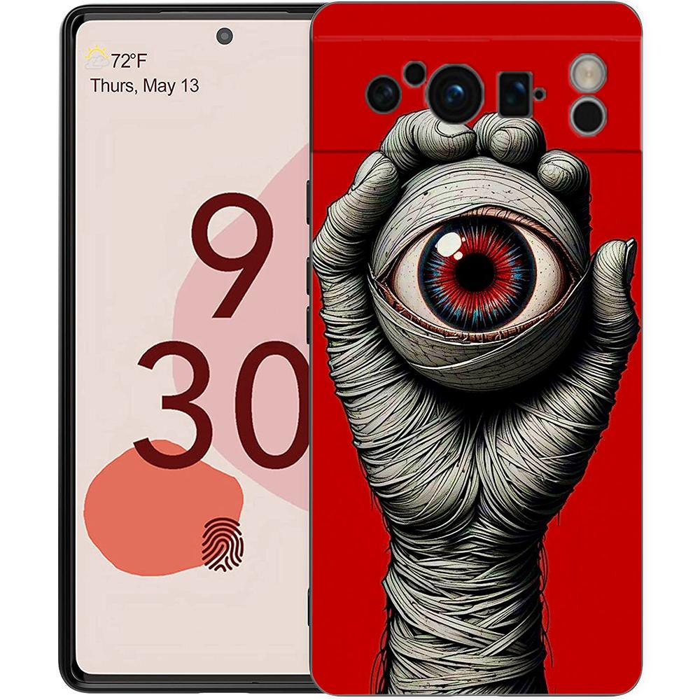 Роскошный чехол для телефона Google Pixel 10 9 8 9A 8A 7 7A 6 Pro XL 6A 5G Черный Мягкая задняя крышка из ТПУ Узор 'Зловещий глаз Дьявола'
