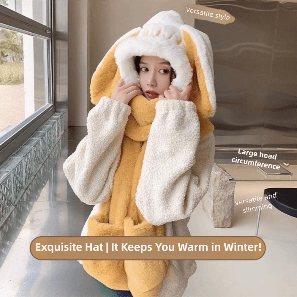 Thicken Plush Scarf Hat Gloves Set Keep Warm Plush Scarf Cute Hooded Scarf Women Girls