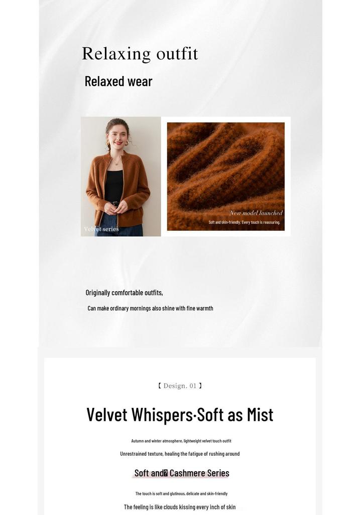 Women's Thick Striped Knit Cashmere Cardigan, Half-High Collar, Long Sleeve, Loose Fit, Slimming Outerwear for Autumn and Winter