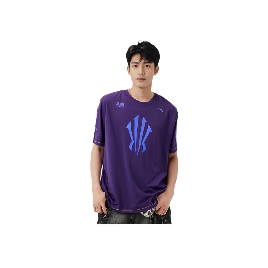 Anta Kyrie Series Letter Logo Print Round Neck Short Sleeve Drop Shoulder T-Shirt Unisex T-Shirts Deep-Purple 172421114-3