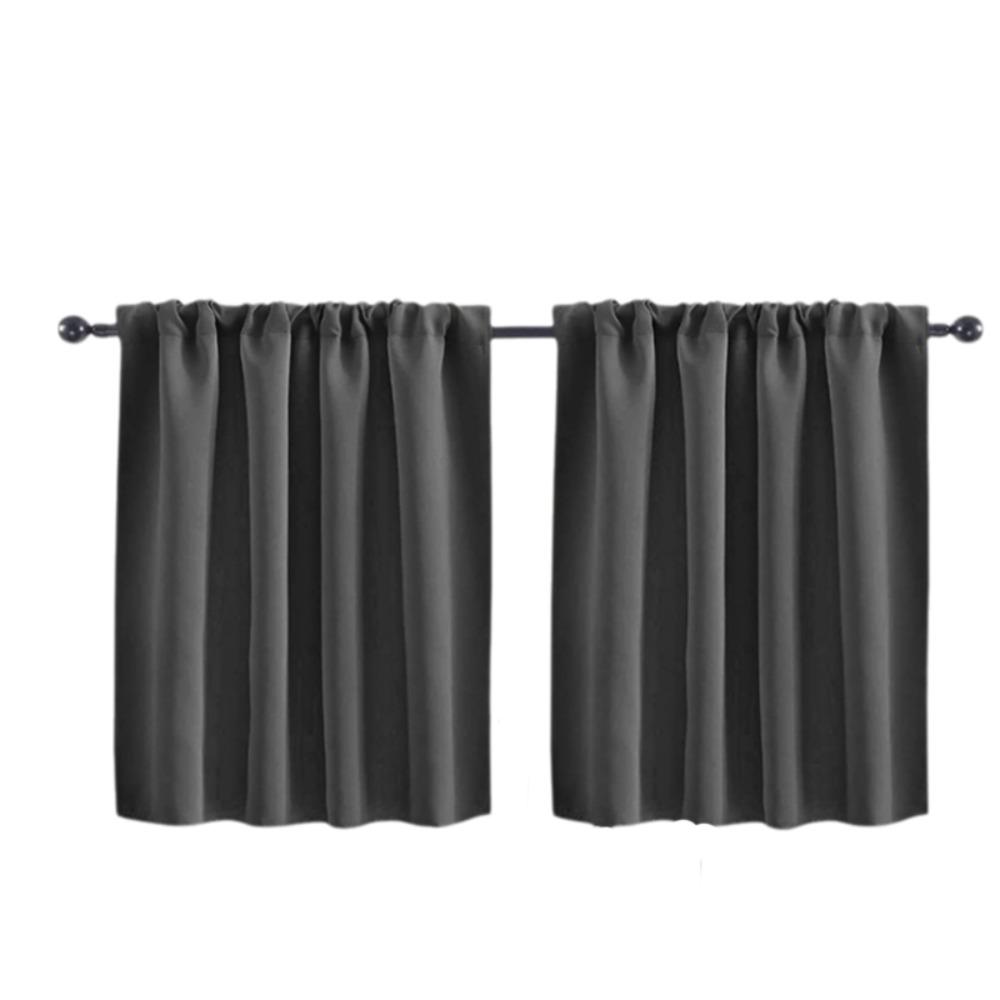 2PCS Solid Color Kitchen Short Curtain Through-rod Design Cabinet Curtain Living Room