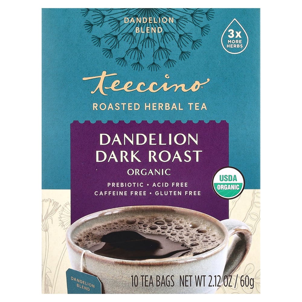 Травяной чай Teeccino, обжаренный, одуванчик, темная обжарка, без кофеина, 10 чайных пакетиков, 60 г (2,12 унции)