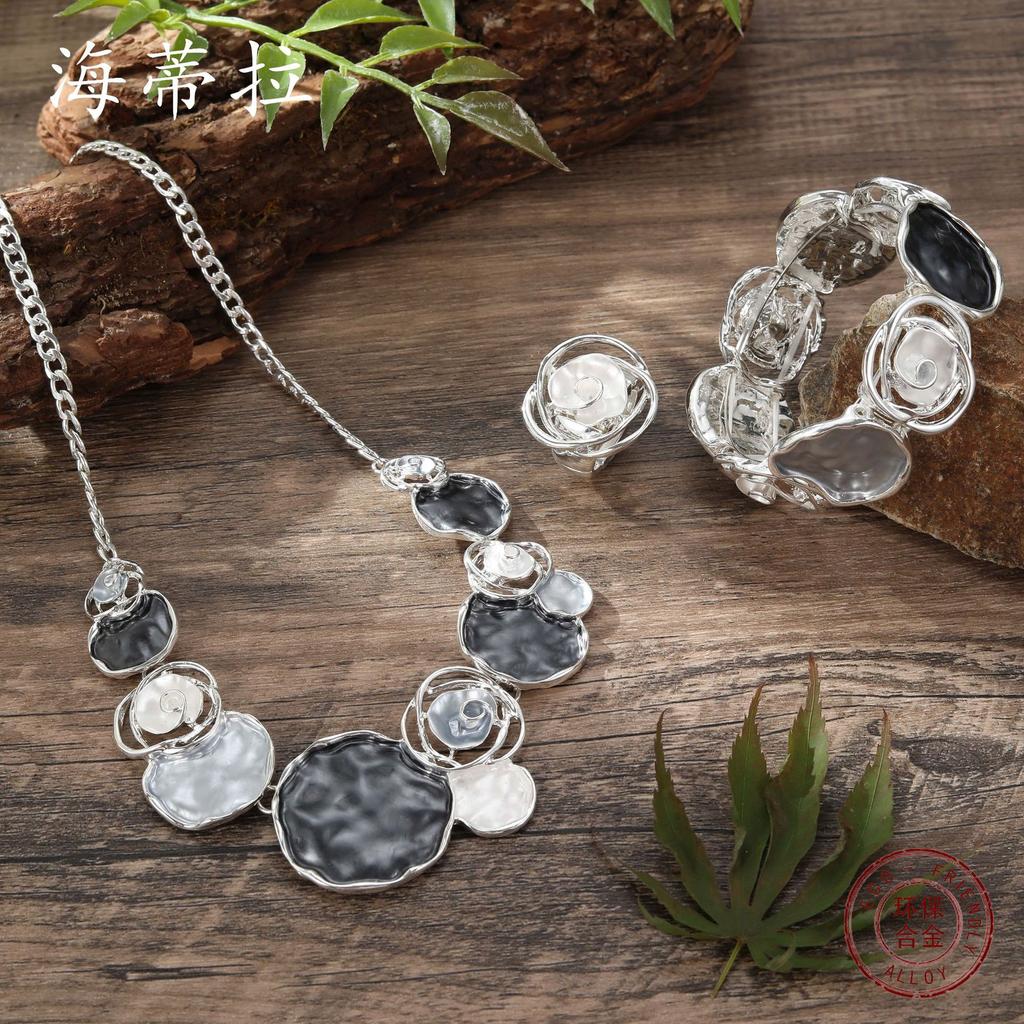 Цветная живопись масло роза кольцо браслет ожерелье набор женский банкетный высококлассный набор ювелирных изделий