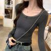 Французский шик кружевная футболка с длинным рукавом: Милый, Крутой, Пикантный Стиль Ключиц и Подчеркивающий Талию Корейский Женский Осенне-Зимний Топ