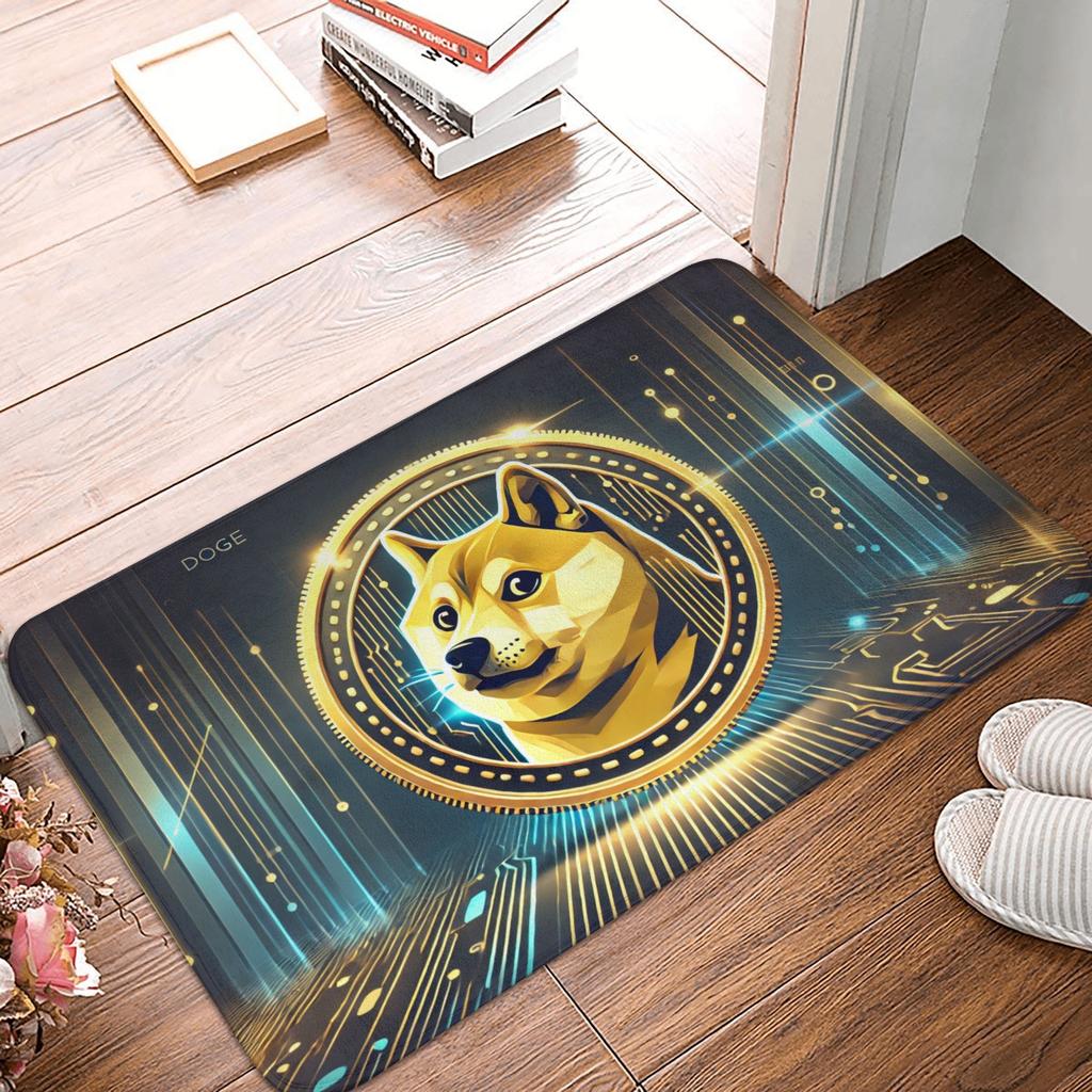 Криптовалюта Dogecoin Пол Дверь Кухня Ванная Коврики Противоскользящие Уличные Bitcoin Гик Придверный коврик Гараж Вход Ковер Коврик