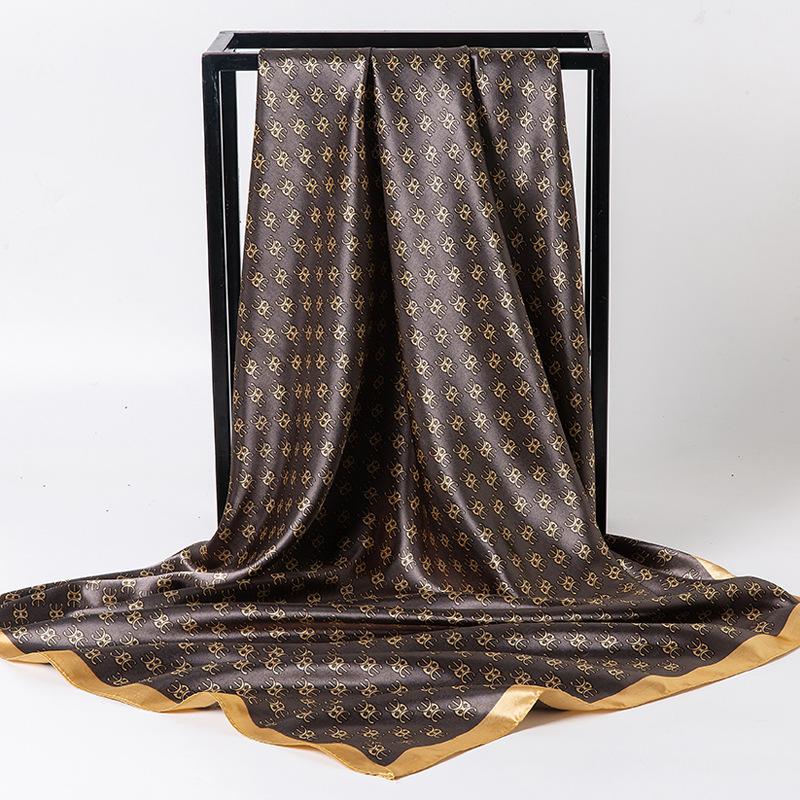 Spring/Summer New Women'S Silk Scarf 90 * 90cm Simulated Silk Twill Square Scarf Fashion Printed Large Square Scarf Professional Scarf