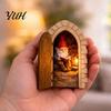 Christmas Holiday Wall Decorations Opening Fairy Door with Hidden Gnome Scene, Miniature Wooden Decor, Small for Baseboards 2D Flat Reading