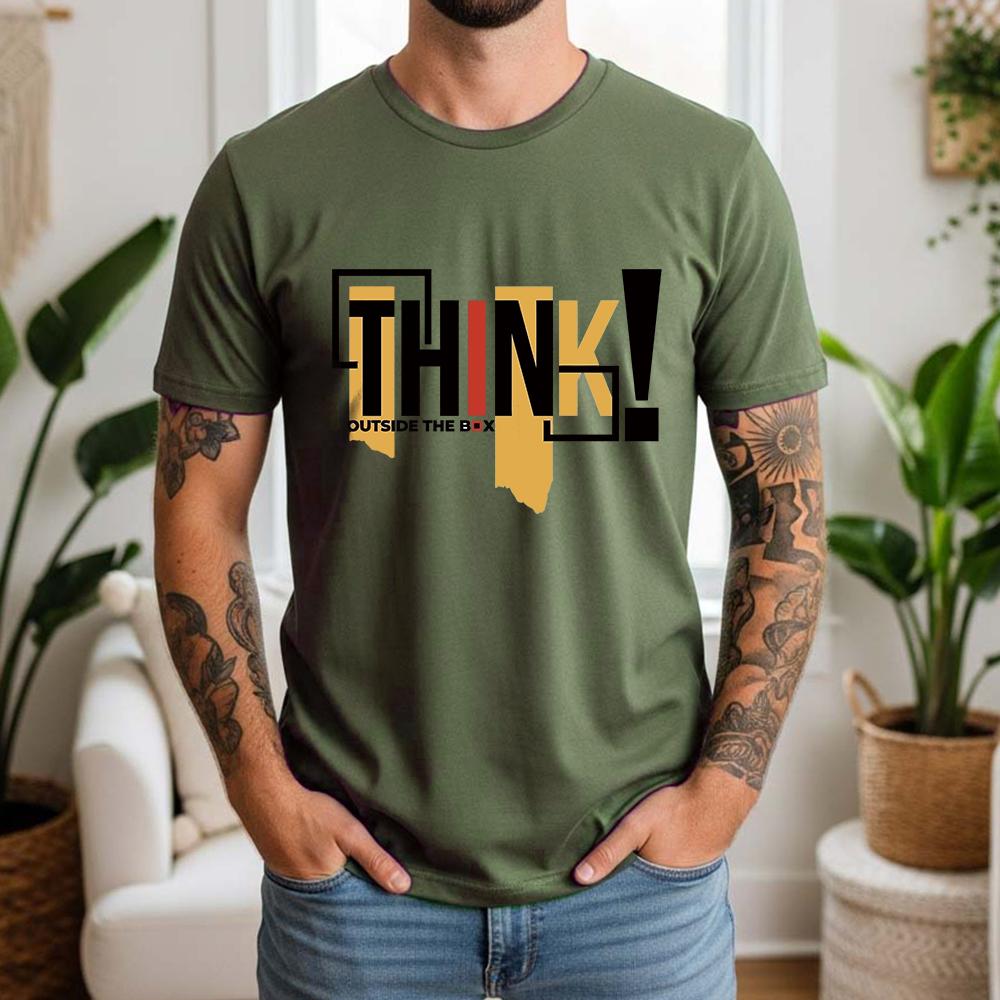 Summer Men's 100% Pure Cotton T-Shirt Vintage Think Outside The Box Motivational Graphic Casual