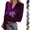 Женская Мода Повседневный Принт V-образный Вырез Длинный Рукав Застежка на Пуговицы Топ