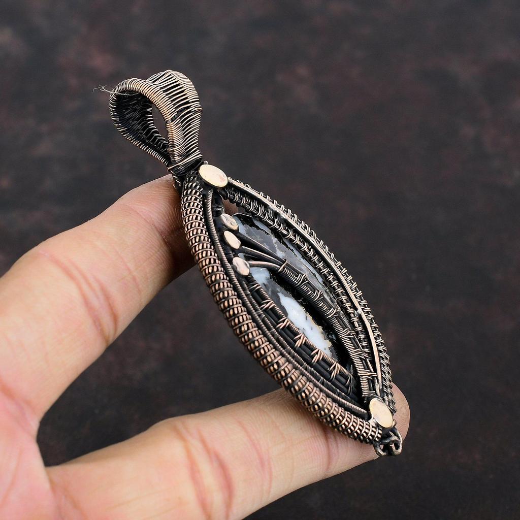 Белый бирюзовый кулон буйвола, обернутый медной проволокой, ювелирное изделие ручной работы, кулон из настоящего драгоценного камня, медное ювелирное изделие, уникальный кулон для подарка