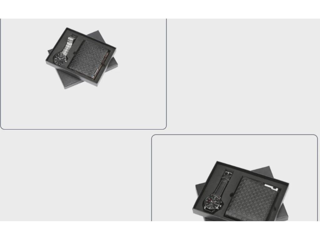 Мужской подарочный набор: Универсальные кварцевые часы и деловой кошелек в разных стилях