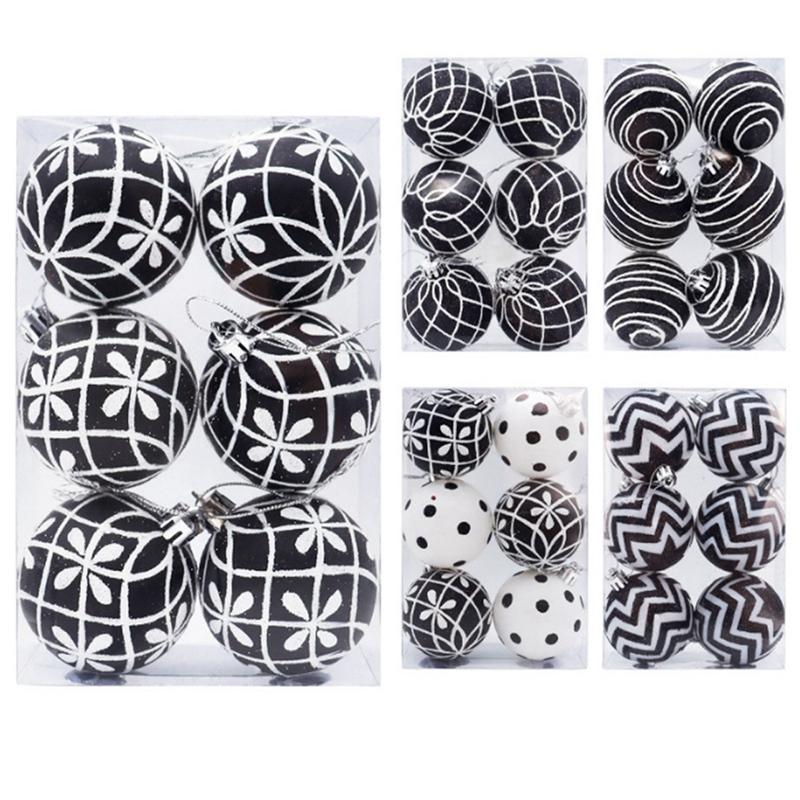 6 шт./кор. Рождественское елочное подвесное украшение 6 см, расписанное вручную, черно-белое подвесное украшение в виде шара, подарок на Новый год