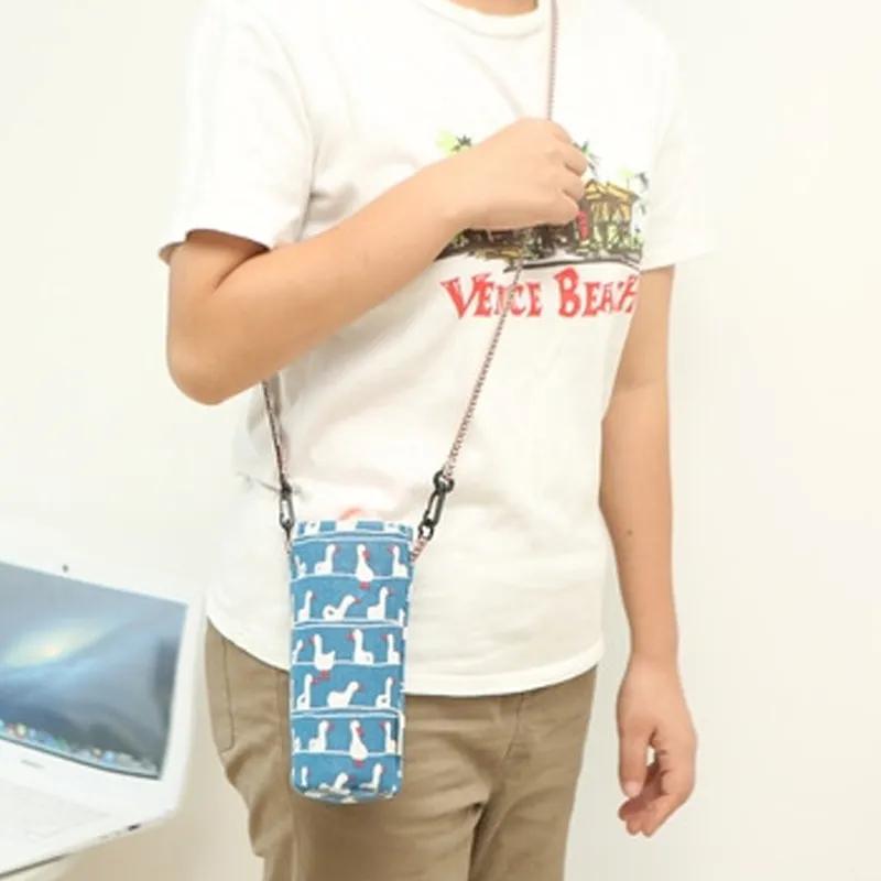 Сумка для хранения стаканов, хлопчатобумажная льняная парусиновая сумка для стаканов для воды на открытом воздухе, простая ручная подвесная веревка, диагональный пролет, чехол для стакана, изолированный чехол для стакана для молока и чая YLE59