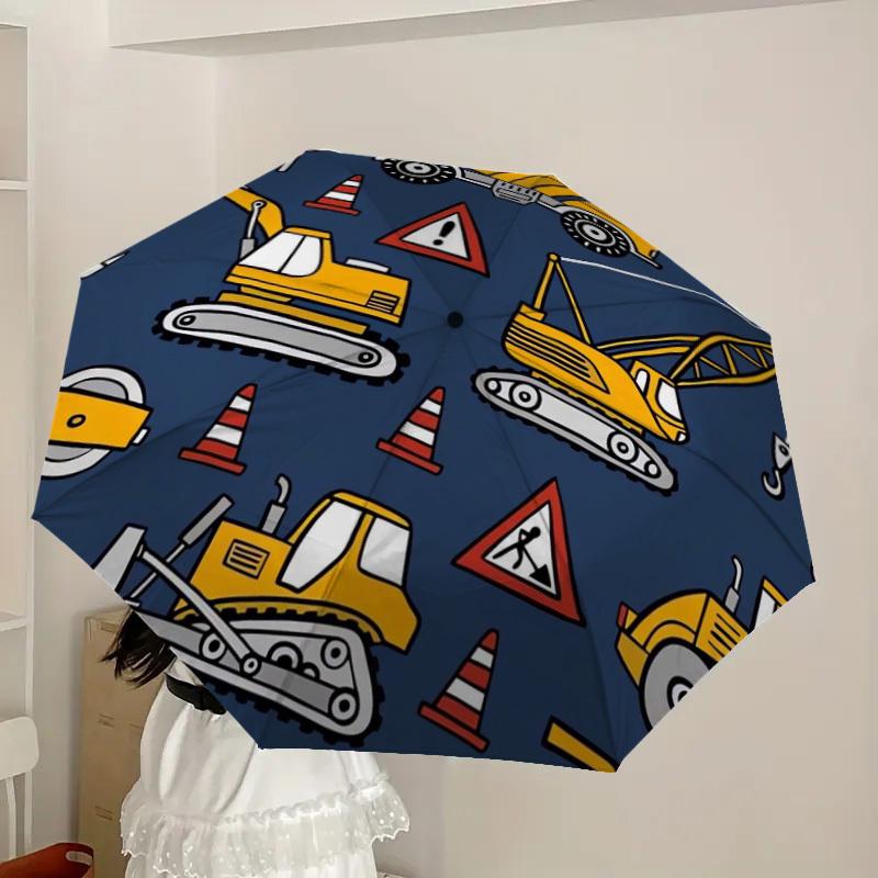 1pc Construction Vehicles Pattern Umbrella with Plastic Handle,Suitable for All Seasons Home Travel Outdoor UmbrellaDD384