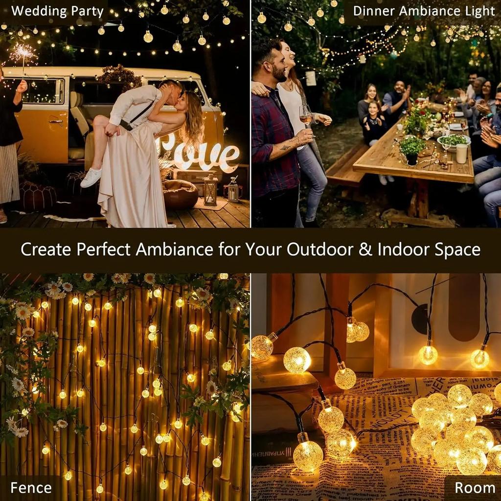 2025New Solar String Lights Outdoor Crystal Fairy Light Chritmas Garland 2/8 Modes Waterproof Patio Light for Garden Party Decor