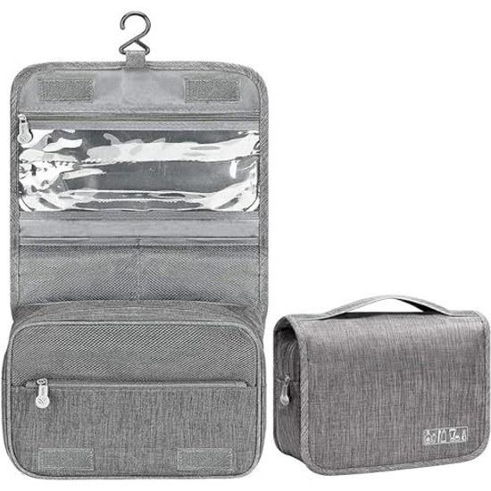 Travel pouch hanging large capacity waterproof toiletries bag cosmetic toiletry hook storage goods stylish (B-Gray)