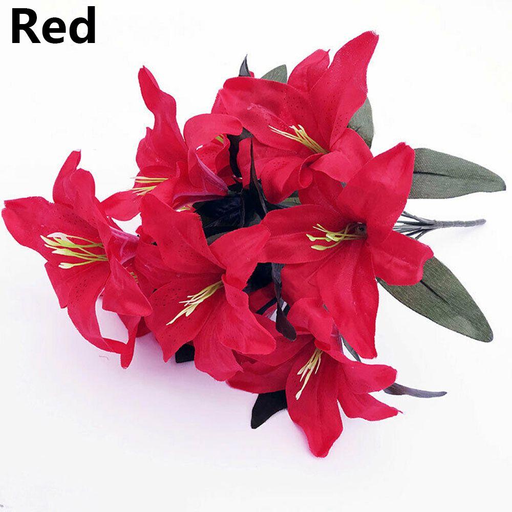 10 Голов Горячие Домашние Аксессуары Красочные Искусственные Цветы Свадебный Декор Лилии Букет Поддельные Лилии