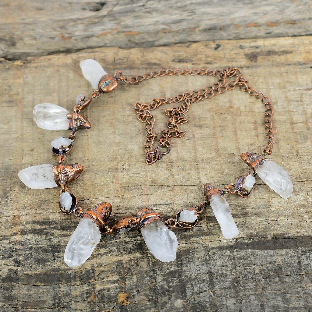 Ожерелье из необработанного радужного лунного камня, ожерелье из электроформованной меди, ожерелье с регулируемой цепочкой, медные украшения ручной работы, ожерелье с драгоценным камнем для подарков