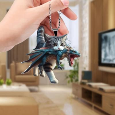 Подвеска в виде кошки, реалистичное животное, кошка, динозавр, зеркало заднего вида, подвесное украшение, 2D акрил