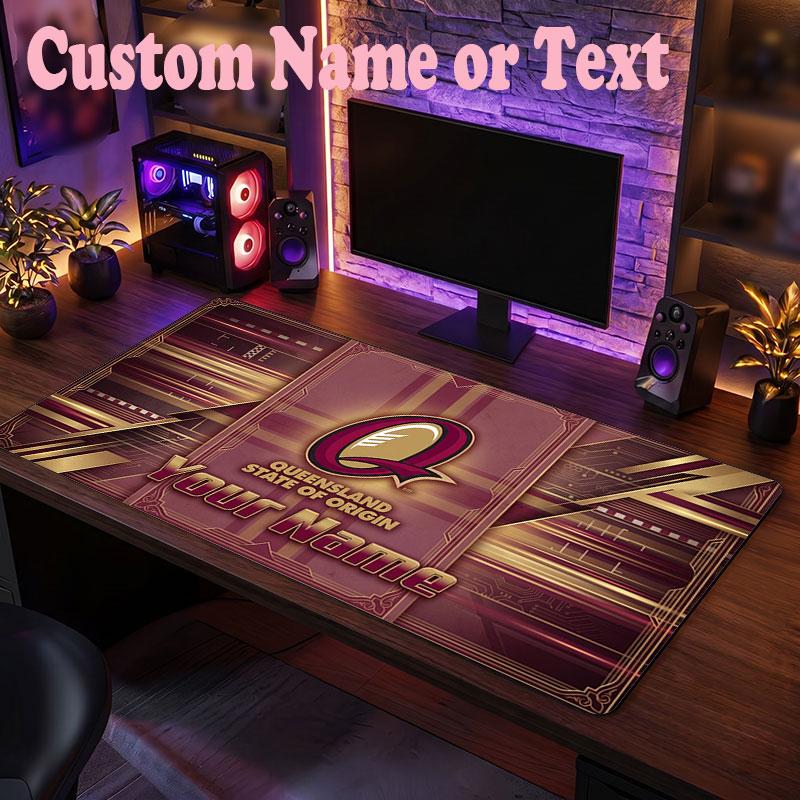 Queensland Maroons Customized Name Text Mouse Pad, Large Desk Mouse Mat Personalized Home Office Present