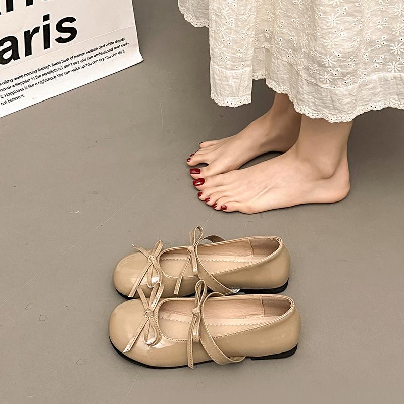 2025 Новые туфли феи круглый носок внутренние балетки одинарные туфли бант плоские туфли Мэри Джейн туфли бини низкий каблук