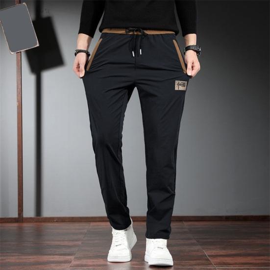 Мужские летние брюки-карго с эластичной резинкой на талии, однотонные длинные брюки с боковыми карманами, прямые спортивные штаны