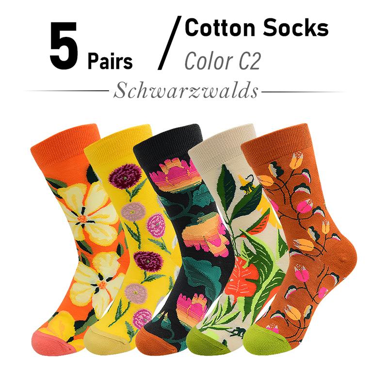 5 пар Новинки Носки женские из гребенного хлопка Унисекс Милые цветочные стили 8 цветов Веселые Забавные Повседневные Женские Дышащие носки до щиколотки